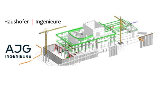 Bauplan mit Kran und Ingenieurbüro-Logo